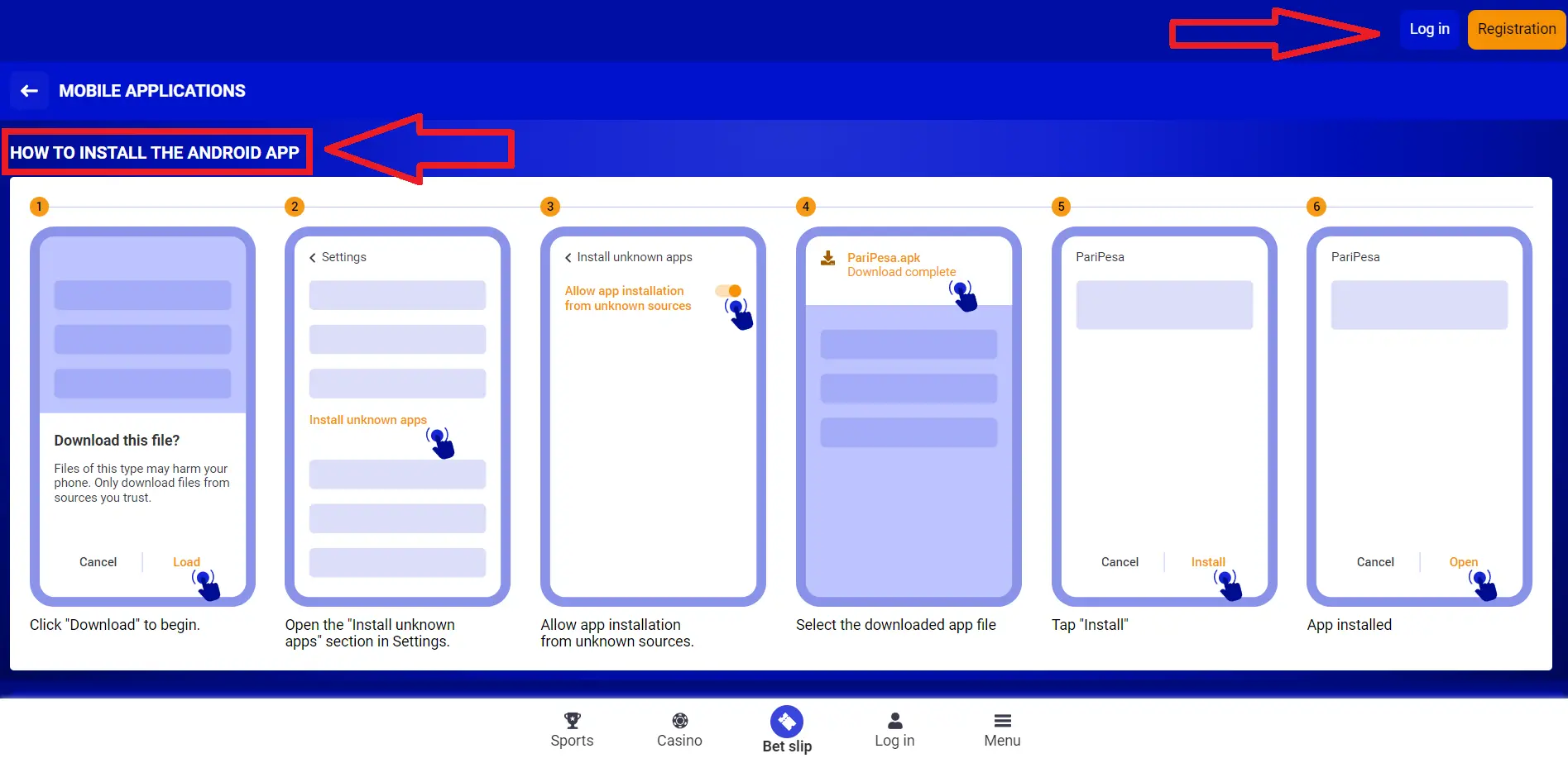 Mobile version of the PariPesa website Mobile version of the PariPesa website